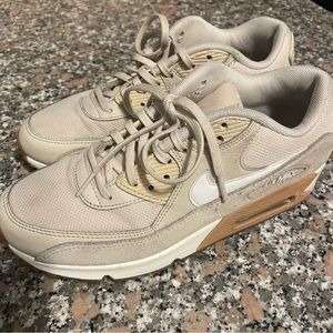 Nike Air Max, women 8.5, tan, cream and white.